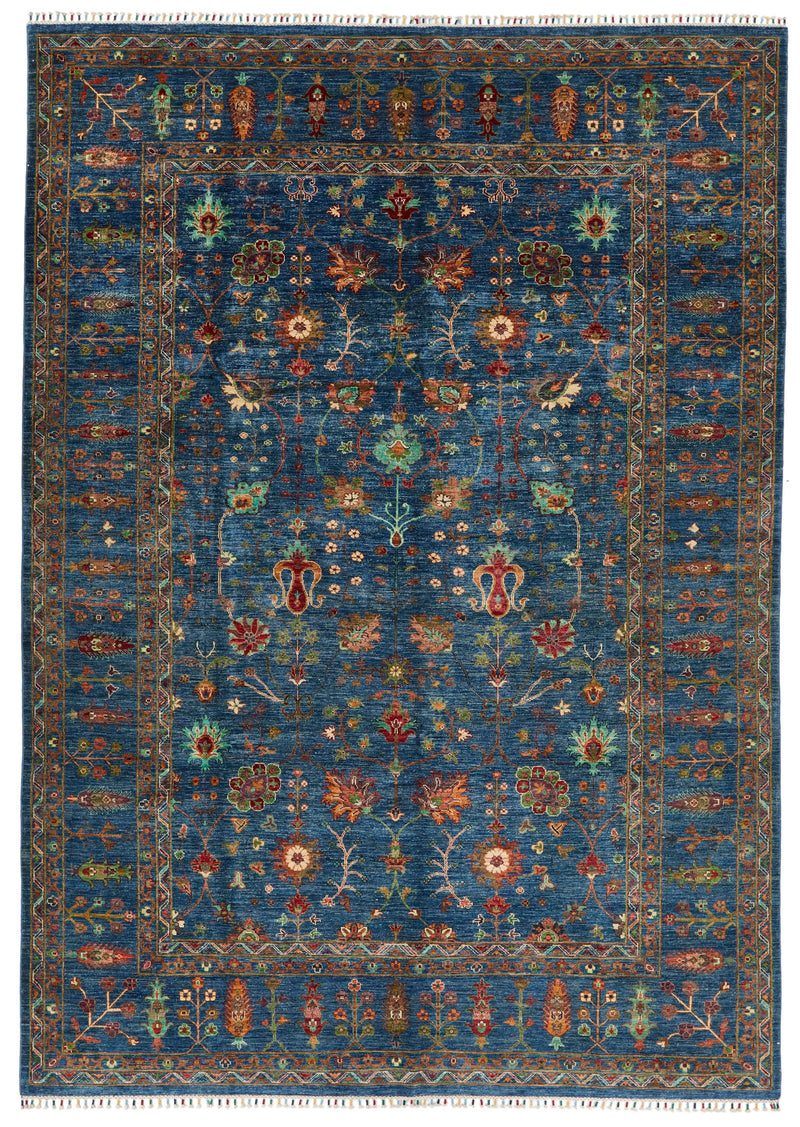 9x13 Blue and Blue Turkish Tribal Rug