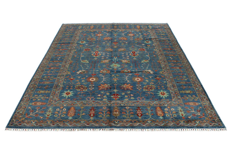 9x13 Blue and Blue Turkish Tribal Rug