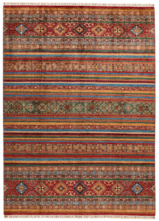 7x10 Multicolor and Red Tribal Rug
