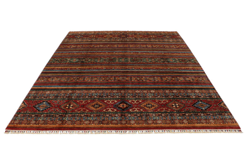 7x10 Multicolor and Red Tribal Rug