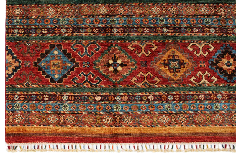 7x10 Multicolor and Red Tribal Rug