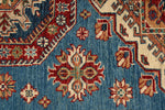 4x6 Blue and Ivory Kazak Tribal Rug