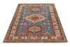 4x6 Blue and Ivory Kazak Tribal Rug