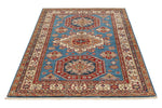 4x6 Blue and Ivory Kazak Tribal Rug