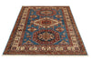 4x6 Blue and Ivory Kazak Tribal Rug