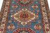 4x6 Blue and Ivory Kazak Tribal Rug