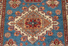 4x6 Blue and Ivory Kazak Tribal Rug