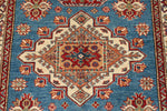 4x6 Blue and Ivory Kazak Tribal Rug