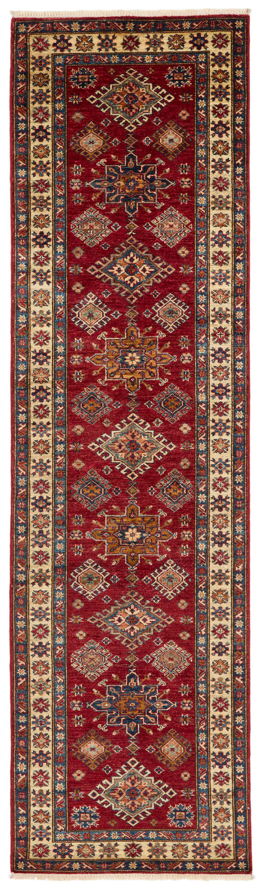 3x10 Red and Ivory Kazak Tribal Runner