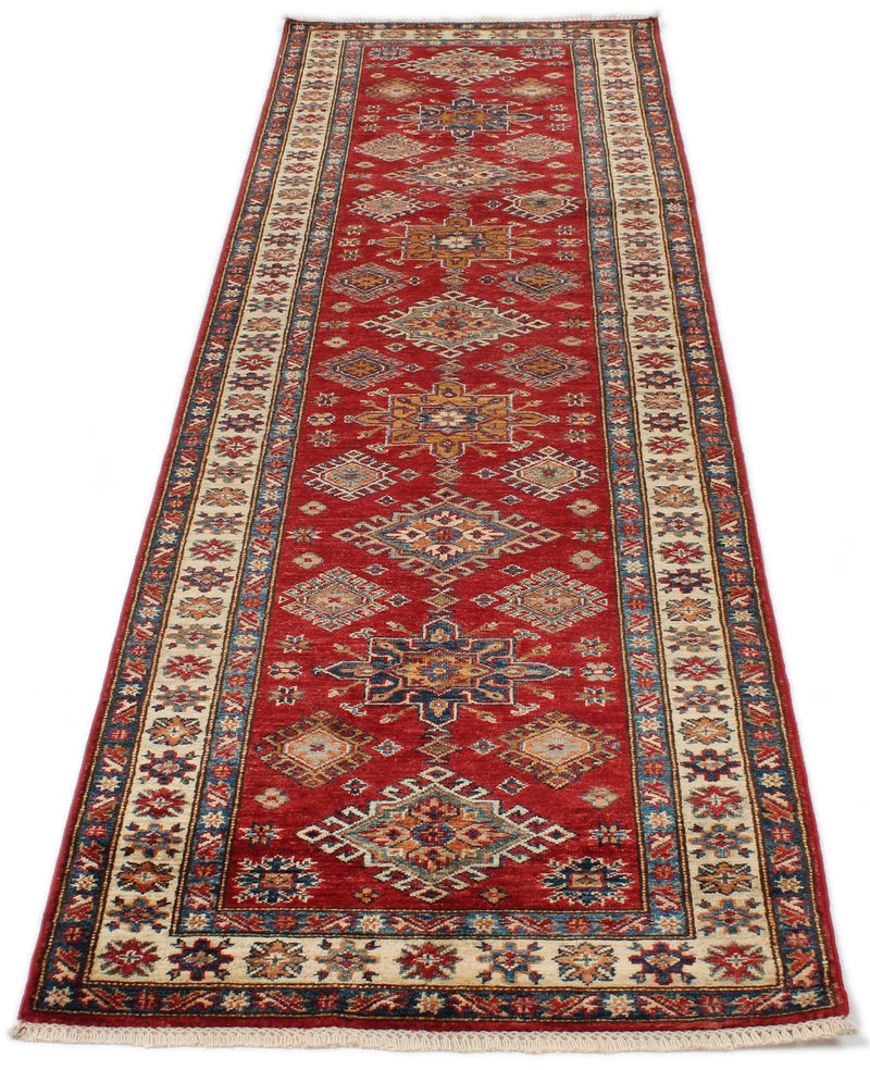 3x10 Red and Ivory Kazak Tribal Runner