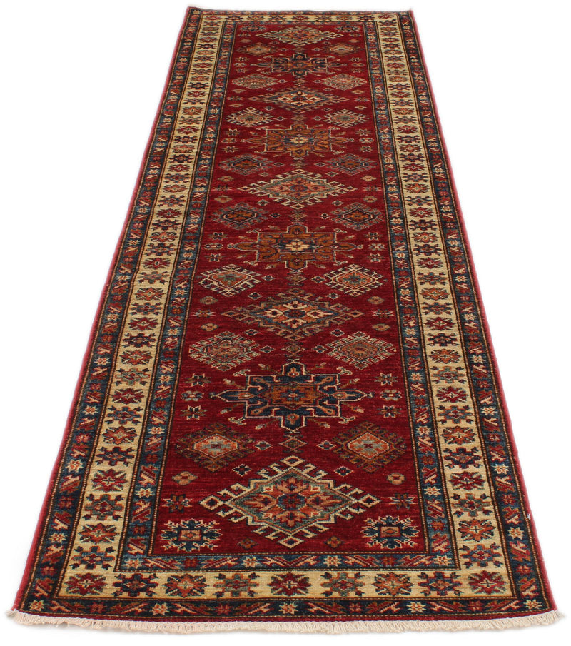 3x10 Red and Ivory Kazak Tribal Runner