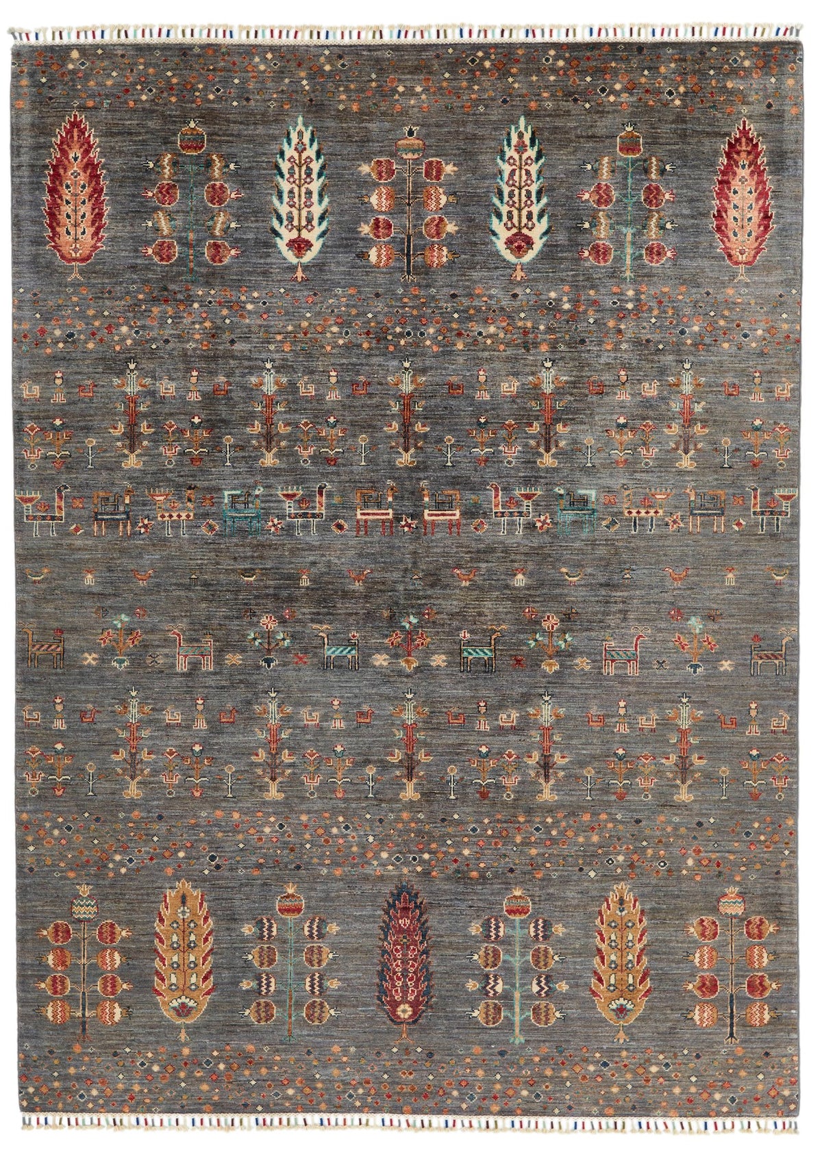 6x8 Gray and Multicolor Turkish Tribal Rug