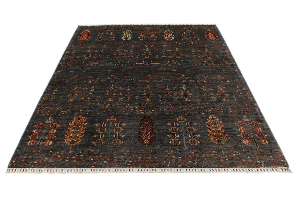6x8 Gray and Multicolor Turkish Tribal Rug