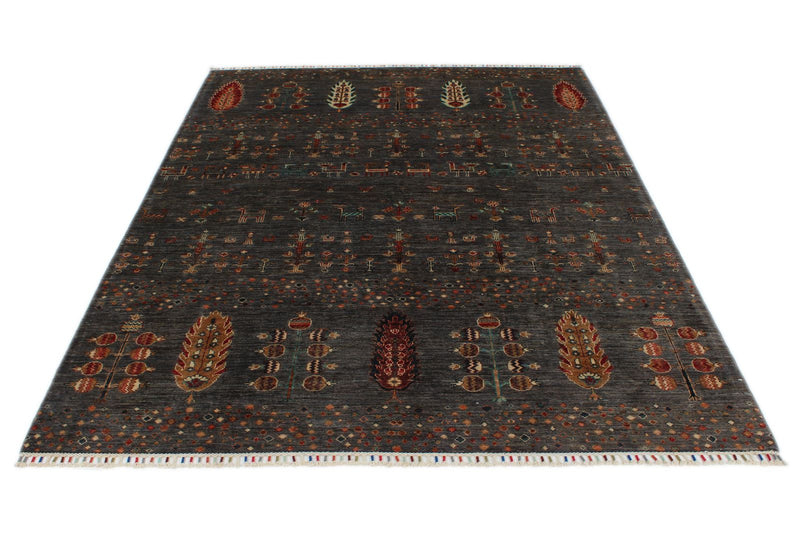 6x8 Gray and Multicolor Turkish Tribal Rug