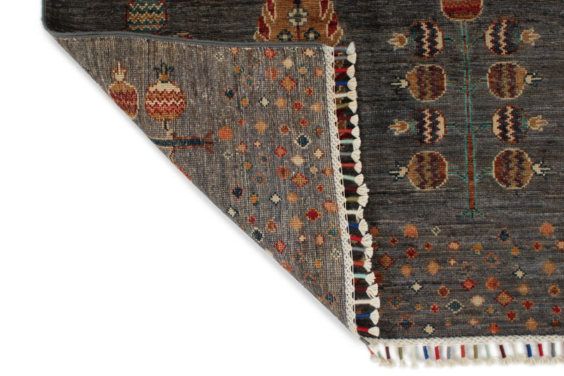 6x8 Gray and Multicolor Turkish Tribal Rug