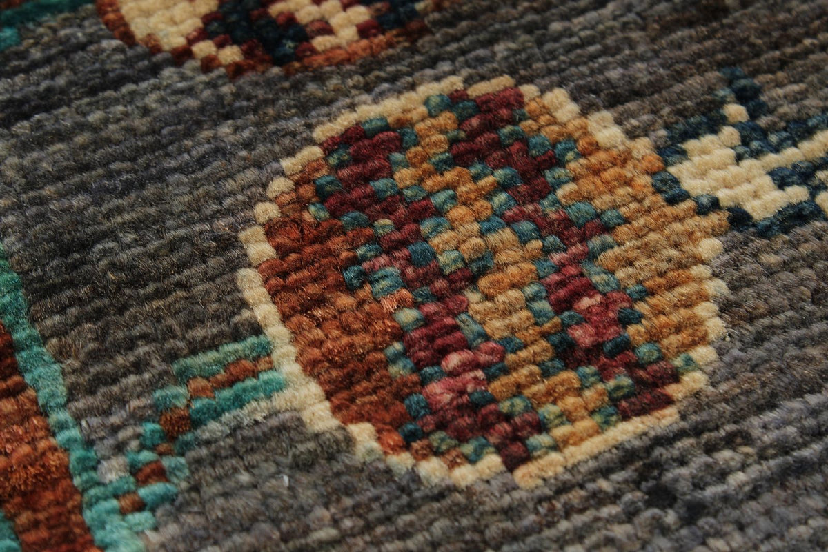 6x8 Gray and Multicolor Turkish Tribal Rug
