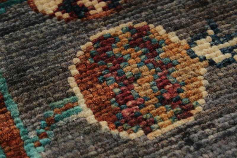 6x8 Gray and Multicolor Turkish Tribal Rug