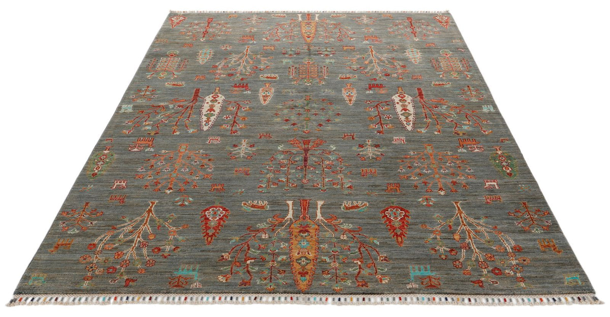 6x8 Brown and Multicolor Turkish Tribal Rug