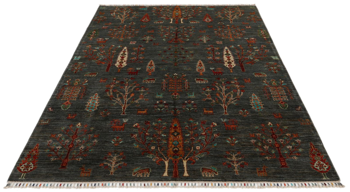 6x8 Brown and Multicolor Turkish Tribal Rug