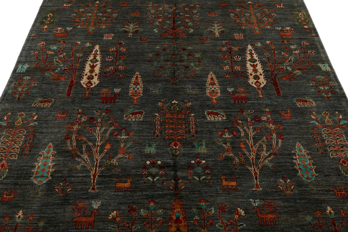 6x8 Brown and Multicolor Turkish Tribal Rug