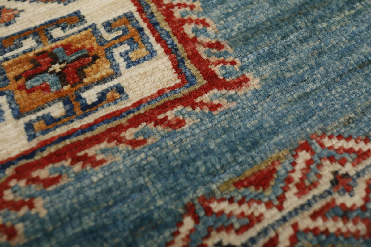 6x8 Green and Multicolor Kazak Tribal Rug