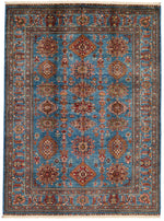 5x7 Blue and Blue Kazak Tribal Rug