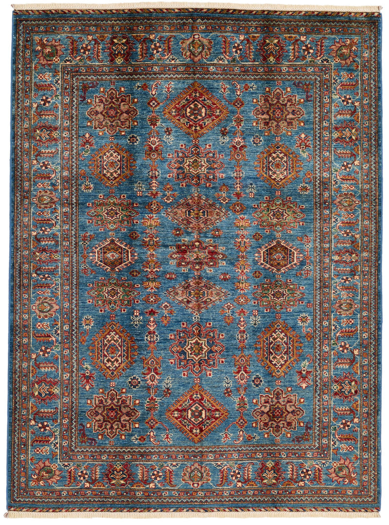 5x7 Blue and Blue Kazak Tribal Rug