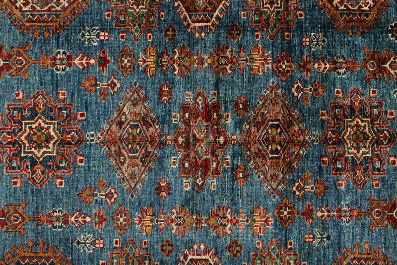 5x7 Blue and Blue Kazak Tribal Rug