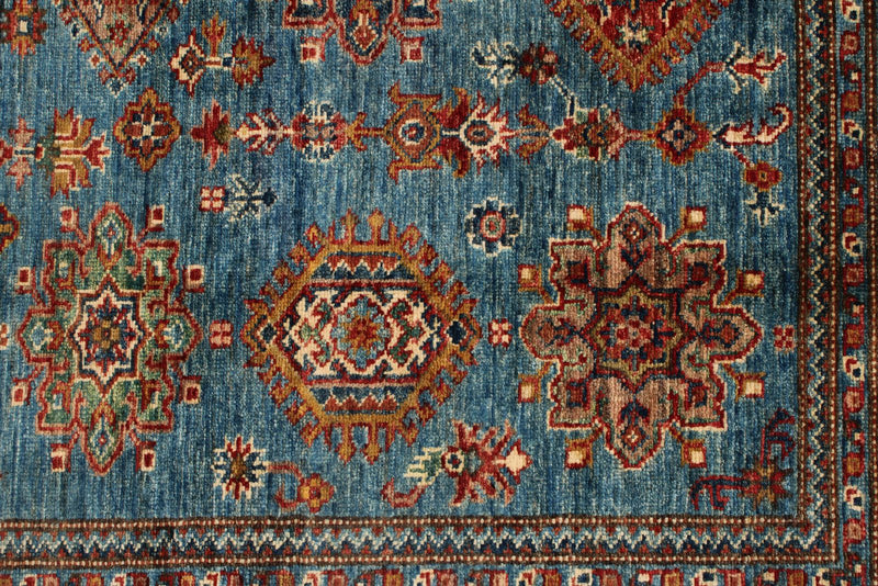 5x7 Blue and Blue Kazak Tribal Rug