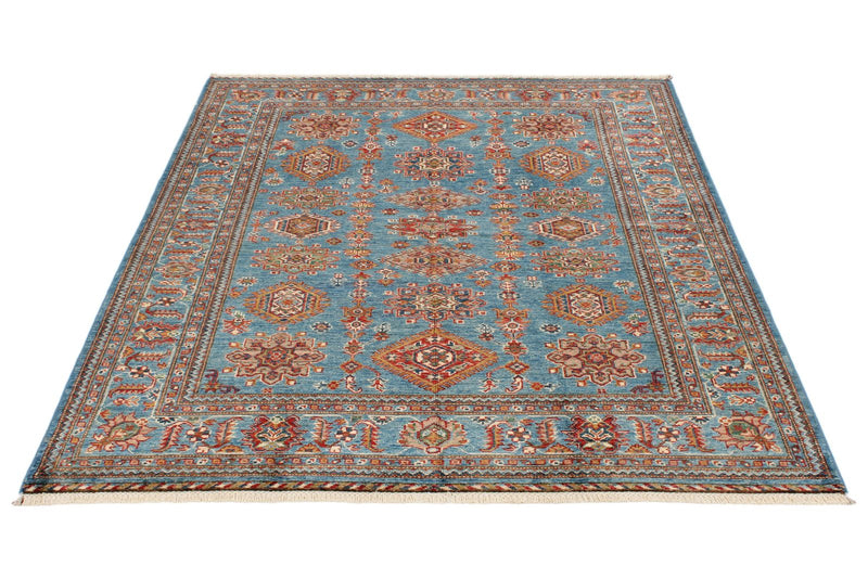 5x7 Blue and Blue Kazak Tribal Rug