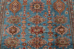 5x7 Blue and Blue Kazak Tribal Rug