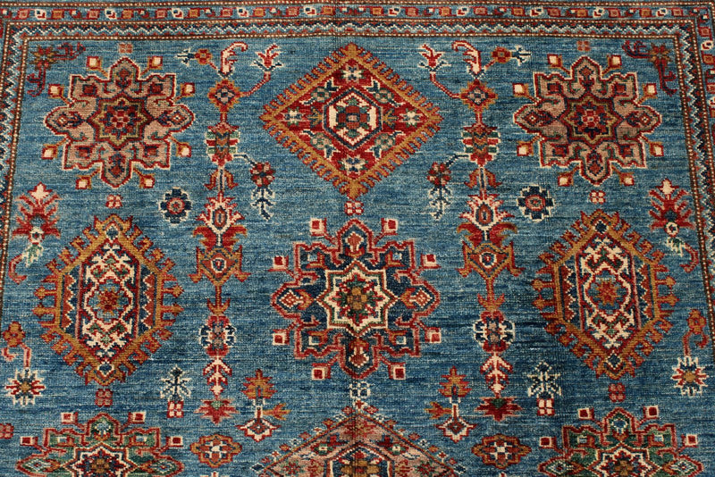 5x7 Blue and Blue Kazak Tribal Rug