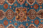 4x6 Blue and Ivory Kazak Tribal Rug