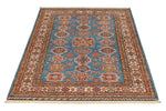 4x6 Blue and Ivory Kazak Tribal Rug