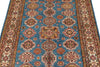 4x6 Blue and Ivory Kazak Tribal Rug