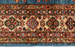 4x6 Blue and Ivory Kazak Tribal Rug