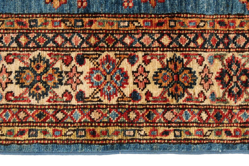 4x6 Blue and Ivory Kazak Tribal Rug