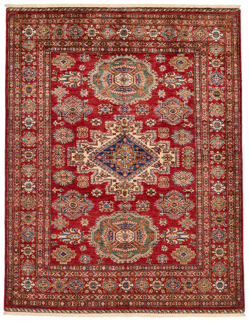 5x7 Red and Red Kazak Tribal Rug