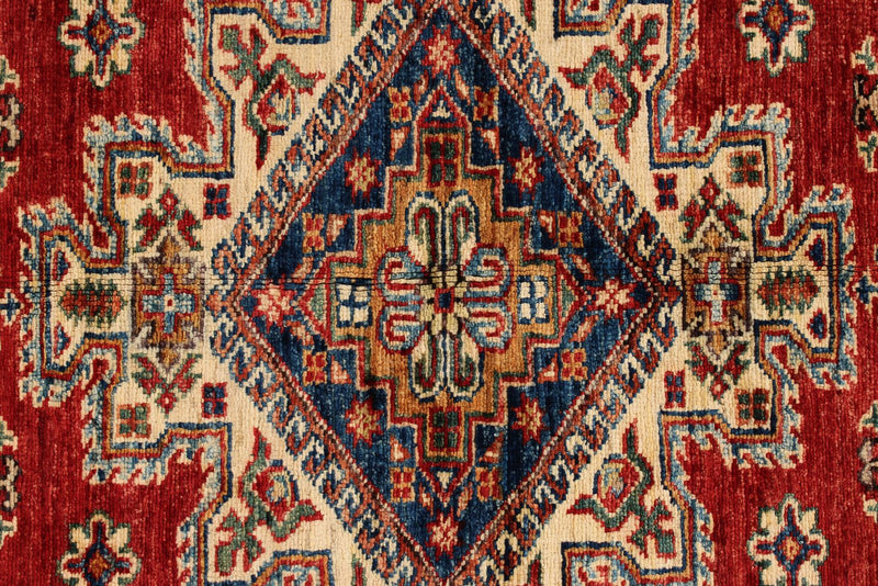 5x7 Red and Red Kazak Tribal Rug