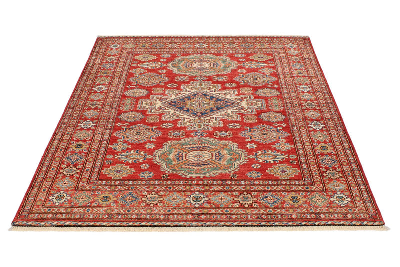 5x7 Red and Red Kazak Tribal Rug