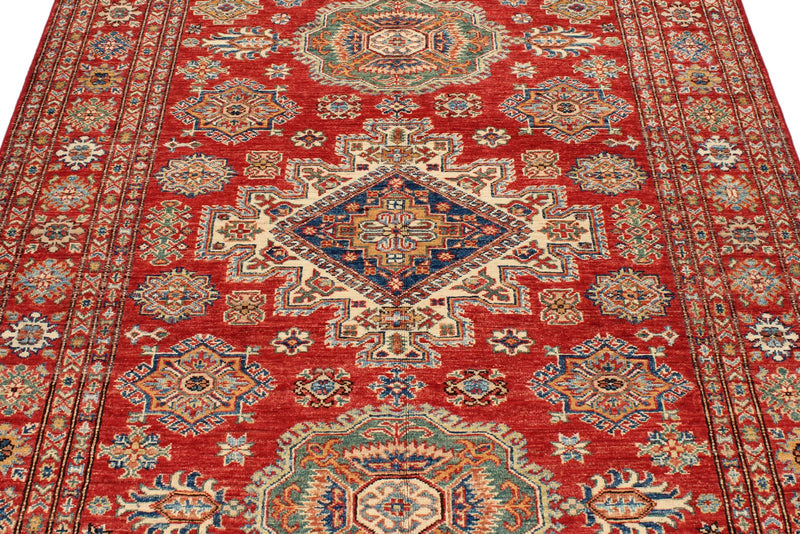 5x7 Red and Red Kazak Tribal Rug