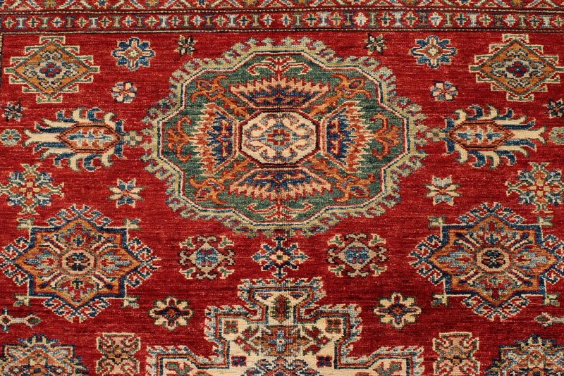 5x7 Red and Red Kazak Tribal Rug