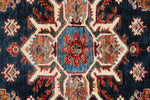 5x6 Navy and Ivory Kazak Tribal Rug