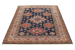 5x6 Navy and Ivory Kazak Tribal Rug