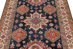 5x6 Navy and Ivory Kazak Tribal Rug