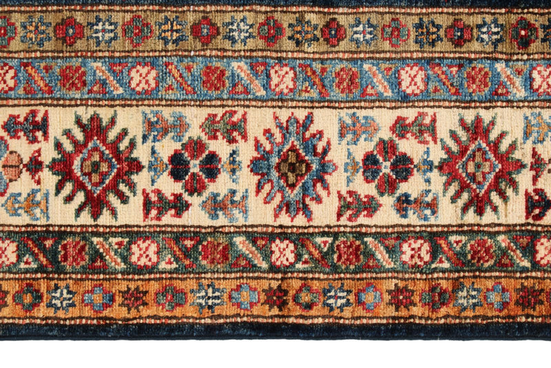 5x6 Navy and Ivory Kazak Tribal Rug