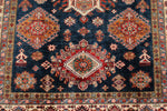 5x6 Navy and Ivory Kazak Tribal Rug