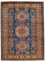 5x7 Navy and Ivory Kazak Tribal Rug