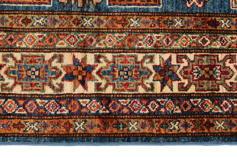 5x7 Navy and Ivory Kazak Tribal Rug