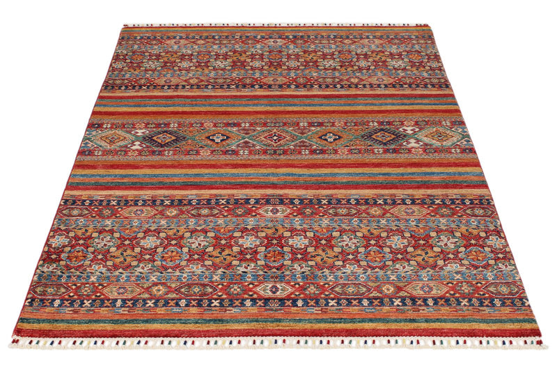 4x6 Red and Multicolor Tribal Rug